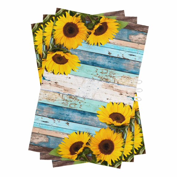 Spring Sunflowers Kitchen Towels Set of 3, Water Absorbent Dish Towel, Yellow Floral Turquoise Farmhouse Wood Grain Decorative Hand Towels - Quick Drying Cloth for Cooking Baking, 18x28 Inch