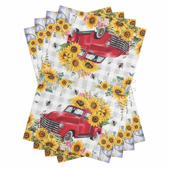 Spring Sunflowers Kitchen Towels Set of 4, Water Absorbent Dish Towel, Car Bee Farmhouse Pastoral Rustic Decorative Hand Towels - Quick Drying Cloth for Cooking Baking, 18x28 Inch