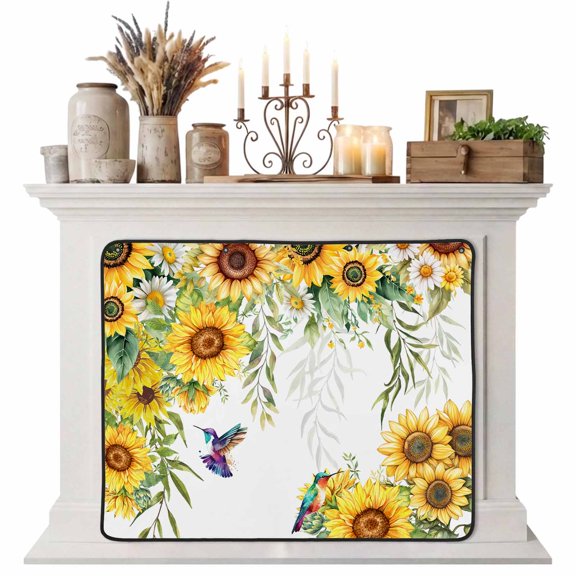 Spring Sunflowers Magnetic Fireplace Cover,Fireplace Draft Blocker,Birds Watercolor Botanical Garden Floral Fireplaces Blanket for Heat Loss/Cold Air,Fireplaces Draft Stopper Cover for Inside 51"x39"