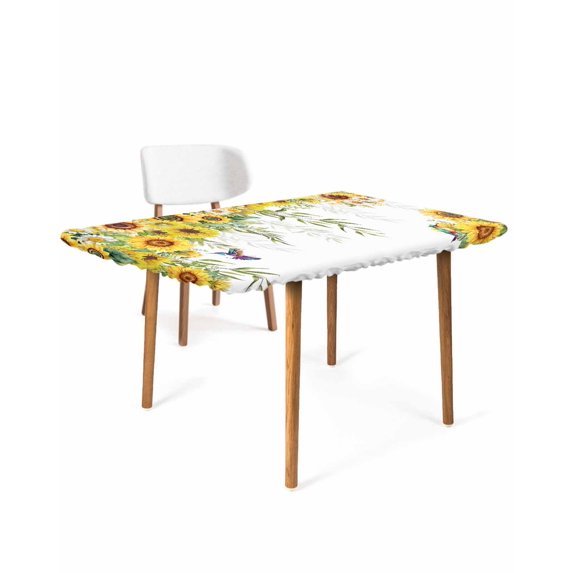 Spring Sunflowers Rectangle Tablecloth, Waterproof Elastic Fitted Table Covers for 3 Foot Tables, 24x36inch Decorative Tablecloths for Picnic, Camping, Birds Watercolor Botanical Garden Floral