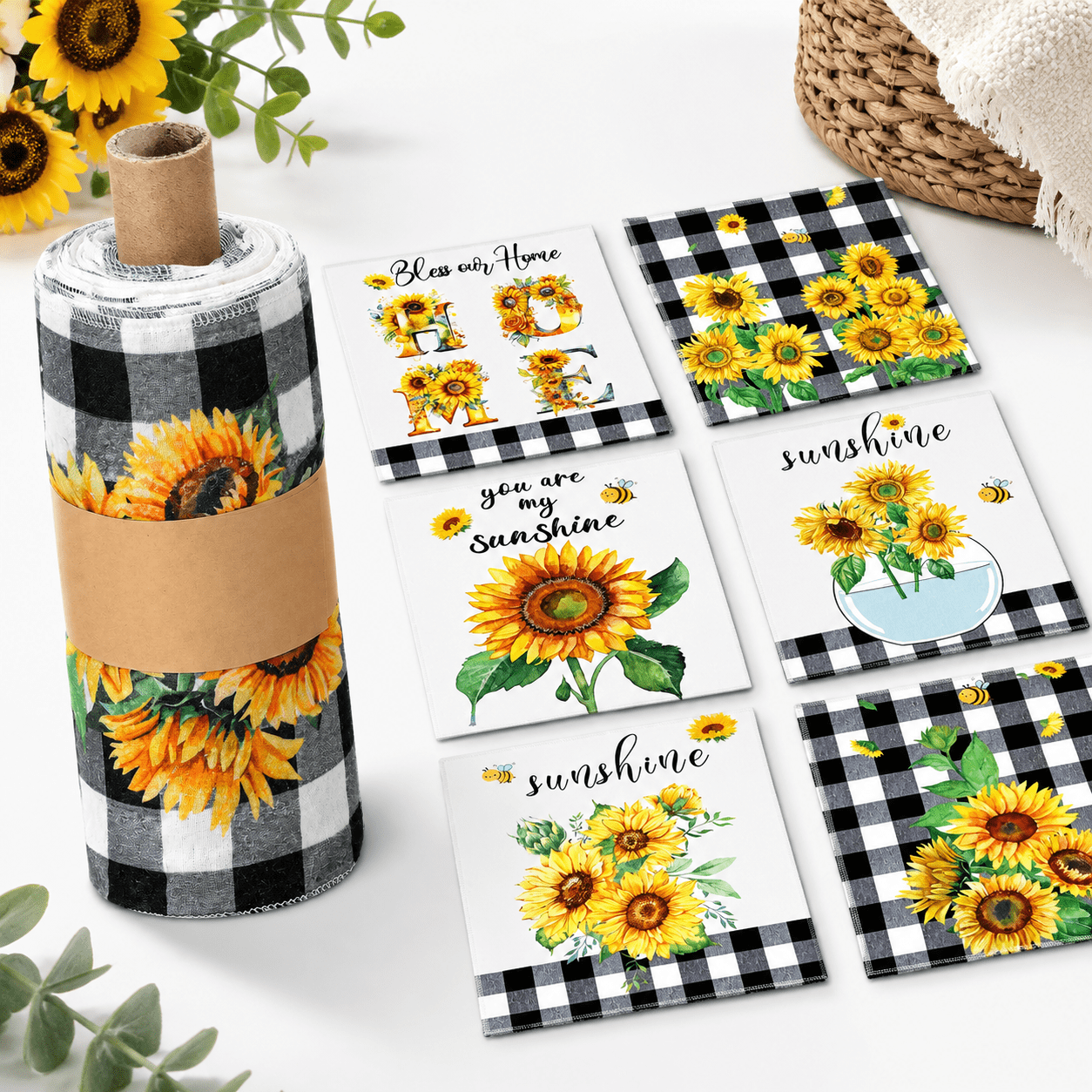 Spring Sunflowers Reusable Kitchen Paper Towels, 36 Count, Cotton ...
