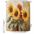 thumbnail image 1 of Spring Sunflowers Shower Curtain Set - Standard 72" x 72" Washable Bathtub Curtain with 12 Hooks, Abstract Oil Painting Floral Leaf Plant Waterproof Fabric Stall Shower Curtains for Bathroom Décor, 1 of 6