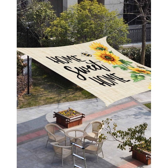 Spring Sunflowers Sun Shade Sail 14'x18' Rectangle Outdoor Shade Canopy, Bee Beige Farm Country Rustic Porch Shades Outdoor Sun Blocking Screen, Sunshade Cloth Covers for Patio/Deck/Garden