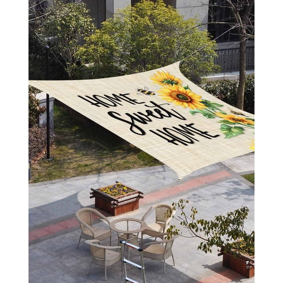 Spring Sunflowers Sun Shade Sail 6.5'x10' Rectangle Outdoor Shade Canopy, Bee Beige Farm Country Rustic Porch Shades Outdoor Sun Blocking Screen, Sunshade Cloth Covers for Patio/Deck/Garden