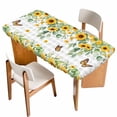 thumbnail image 1 of Spring Sunflowers Table Cloths for 4 Foot Rectangle Tables, Eucalyptus Leaves Butterfly Flowers Plaid Patio Waterproof Elastic Fitted Tablecloths, Washable Rectangular Table Cover for Camping, 1 of 8