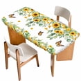thumbnail image 1 of Spring Sunflowers Table Cloths for 4 Foot Rectangle Tables, Eucalyptus Leaves Flowers Butterfly Patio Waterproof Elastic Fitted Tablecloths, Washable Rectangular Table Cover for Camping, 1 of 8