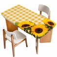 thumbnail image 1 of Spring Sunflowers Table Cloths for 6 Foot Rectangle Tables, Yellow White Plaid Farmhouse Rustic Patio Waterproof Elastic Fitted Tablecloths, Washable Rectangular Table Cover for Camping, 1 of 8