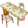 thumbnail image 1 of Spring Sunflowers Table Cloths for 8 Foot Rectangle Tables, Eucalyptus Leaves Flowers Butterfly Beige Patio Waterproof Elastic Fitted Tablecloths, Washable Rectangular Table Cover for Camping, 1 of 8