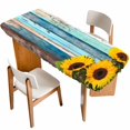 thumbnail image 1 of Spring Sunflowers Table Cloths for 8 Foot Rectangle Tables, Yellow Floral Turquoise Farmhouse Wood Grain Patio Waterproof Elastic Fitted Tablecloths, Washable Rectangular Table Cover for Camping, 1 of 8