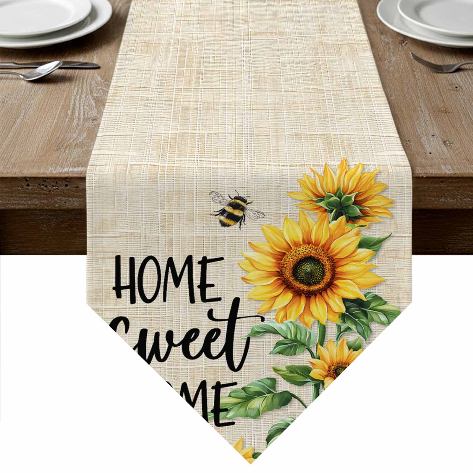 June Table Runner Spring Sunflowers Table Runner Linen Burlap Table Runner 70 Inches Long ...