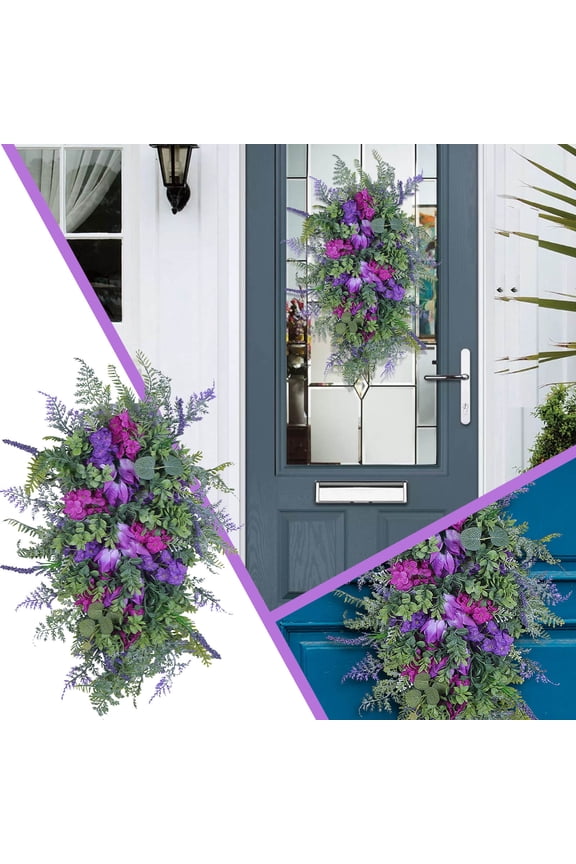 Spring Swag Lavender Wreaths for Front Door,Spring Summer Wreaths for Front Door,Artificial Spring Summer Door Wreath,Wildflower Wreath, Farmhouse Wreath for Home Farmhouse Decor