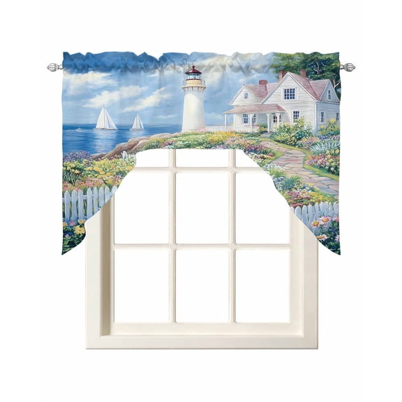 Spring Swag Valances for Windows 56 x 36 Colorful Flowers Beacon Ocean House Country Scenery Rod Pocket Light Filtering Window Topper for Kitchen Bathroom Bedroom Living Room