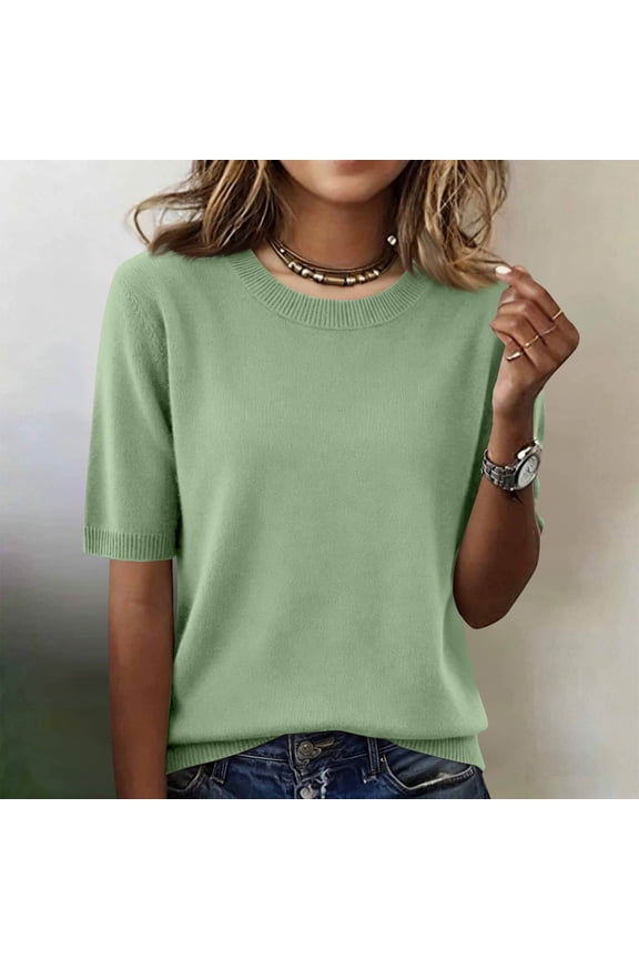 Spring Sweaters for Women 2026 Short Sleeve Business Casual Sweater Soft Comfy Knit Pullover Sweater
