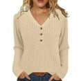 thumbnail image 1 of Spring Sweaters for Women Lightweight Ribbed Knit Top Long Sleeve Button V-Neck Pullover Sleep Top, 1 of 8