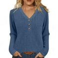 thumbnail image 1 of Spring Sweaters for Women Lightweight Ribbed Knit Top Long Sleeve Button V-Neck Pullover Sleep Top, 1 of 8