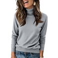 thumbnail image 1 of Spring Sweaters for Women Turtleneck Ribbed Knit Pullover Tops Long Sleeve Soft Casual Warm Base Shirts Light Gray XL, 1 of 3