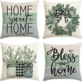 thumbnail image 1 of Spring Sweet Home Eucalyptus Lamb Ear Wreath Throw Pillow Covers, 18 x 18 Inch Bless Our Home Buffalo Plaid Cushion Case for Sofa Couch Set of 4, 1 of 6