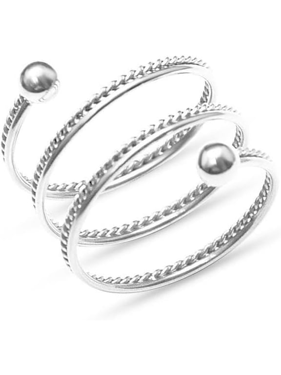 Spring Swirl Spiral Flexible Ring Stainless Steel Beaded Ball Fashion Simple Twist Layered Stacking Rings Personalized Middle Thumb Finger Band Comfort Fit Jewelry Gift for Women Men Bff Size 8