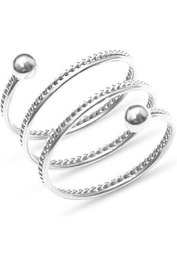 Spring Swirl Spiral Flexible Ring Stainless Steel Beaded Ball Fashion Simple Twist Layered Stacking Rings Personalized Middle Thumb Finger Band Comfort Fit Jewelry Gift for Women Men Bff Size 8