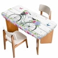 thumbnail image 1 of Spring Table Cloths for 3 Foot Rectangle Tables, Bicycles Botanical Rose Leaves Butterfly Wood Grain Patio Waterproof Elastic Fitted Tablecloths, Washable Rectangular Table Cover for Camping, 1 of 8