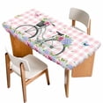 thumbnail image 1 of Spring Table Cloths for 3 Foot Rectangle Tables, Bicycles Leaves Butterfly Flowers Pink Buffalo Plaid Patio Waterproof Elastic Fitted Tablecloths, Washable Rectangular Table Cover for Camping, 1 of 8