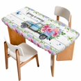 thumbnail image 1 of Spring Table Cloths for 3 Foot Rectangle Tables, Truck Botanical Floral Leaf Butterfly Wooden Grain Patio Waterproof Elastic Fitted Tablecloths, Washable Rectangular Table Cover for Camping, 1 of 8