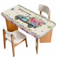 thumbnail image 1 of Spring Table Cloths for 4 Foot Rectangle Tables, Farmhouse Retro Truck Botanical Rose Butterfly Patio Waterproof Elastic Fitted Tablecloths, Washable Rectangular Table Cover for Camping, 1 of 8