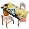 thumbnail image 1 of Spring Table Cloths for 6 Foot Rectangle Tables, Brown Vintage Birds Cages Eggs Flowers Herbs Patio Waterproof Elastic Fitted Tablecloths, Washable Rectangular Table Cover for Camping, 1 of 8