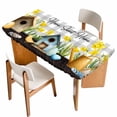 thumbnail image 1 of Spring Table Cloths for 6 Foot Rectangle Tables, Country House Eggs Birds Botanical Floral Plaid Patio Waterproof Elastic Fitted Tablecloths, Washable Rectangular Table Cover for Camping, 1 of 8
