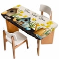 thumbnail image 1 of Spring Table Cloths for 6 Foot Rectangle Tables, Farmhouse Birds Cages Eggs Botanical Flowers Patio Waterproof Elastic Fitted Tablecloths, Washable Rectangular Table Cover for Camping, 1 of 8