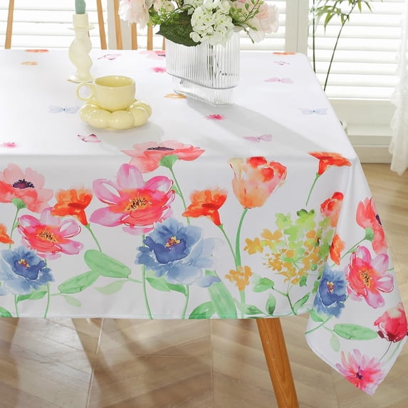 Spring Table Cloths Rectangle Table 60x120 Inch,Spillproof Floral Decorative Fabric Tablecloth,Blooming Flower Washable Table Cloth For Mothers Day Picnic Kitchen Outdoor
