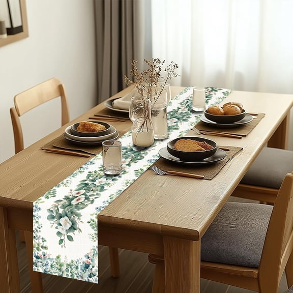 Spring Table Runner Eucalyptus Leaves and Flowers Durable Kitchen Decor 13"x72" Summer Seasonal Table Decorations for Home Party Dining Room
