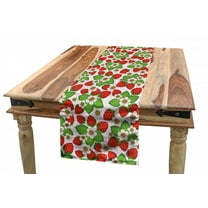 Spring Table Runner, Floral Pattern with Strawberries Flowers and Leaf Season Inspirational Design, Dining Room Kitchen Rectangular Runner, 3 Sizes, by Ambesonne