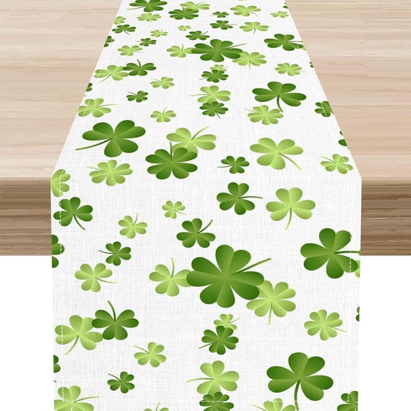 Spring Table Runner, Green Clover Shamrock Seasonal Leaves St.Patrick''s Day Coffee Table Center Decor for Home Kitchen Dining Patio Holiday Party Indoor Outdoor Table Decorations, 13"x108" Inch