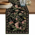 thumbnail image 1 of Spring Table Runner, Oriental Traditional Ethnic Floral Birds Retro Black Linen Cotton Linen Kitchen Table Decoration Washable Dining Tabletop Runners for Home Party Decor 13x36 Inches, 1 of 9