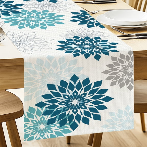 Spring Table Runner Silhouette Flowers and Dahlias Durable Kitchen Decor 13"x72" Summer Seasonal Table Decorations for Home Party Dining RoomDIY