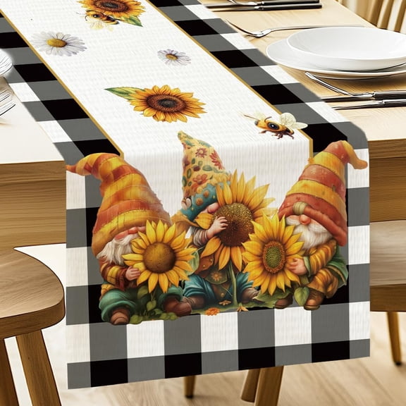 Table Runner Sunflower Plaid 13"x72" Table Decorations Durable Summer Dining Decor for Home Kitchen Party Room