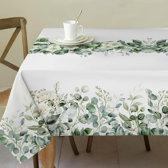 Spring Tablecloth 52x70 Inches, Floral Tablecloth Eucalyptus Spring Decorations for Home, Water-Resistant Spring Table Cloth Rectangle for Party,Table