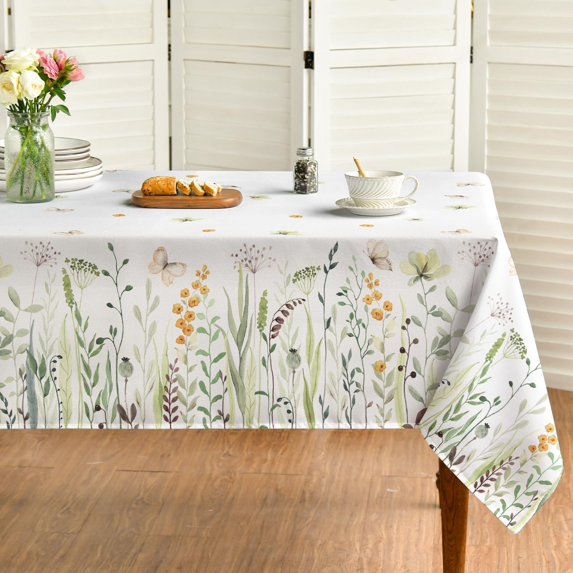 Spring Tablecloth 60×60 Inch, Wildflowers Butterfly Washable Table Cover for Party Picnic Dinner Decor