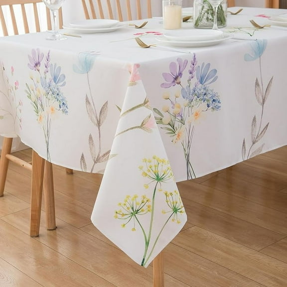 Spring Tablecloth Rectangle 60" X 84" Floral Table Cloth - Oblong Flower Polyester Table Cover Reusable Water Resistant for Spring Summer Outdoor Picnic Party Holiday Table Decoration