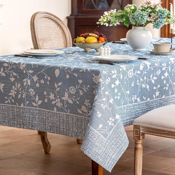 Spring Tablecloth for Rectangle Tables, Rustic Table Cloth Burlap Floral Tablecloth Farmhouse Kitchen Dining Table Cover, Soft Cloth Table Cloth (Blue, 60" X 120", 10-12 Seats)