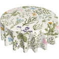 thumbnail image 1 of Spring Tablecloth Round 60 Inch Watercolor Green Leaf Botanical Colorful Floral Butterfly Decorative Table Cloth with Wrinkle Resistant for Home Kitchen Dining Table Party Picnic, 1 of 6