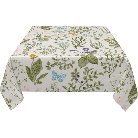 Spring Tablecloth Square 60x60 Inch,Sage Green Wild Flowers Table Cloth,Stain Resistance Polyester Seasonal Summer Floral Table Covers for Kitchen Dining,Small Tablecloth for Parties Picnic