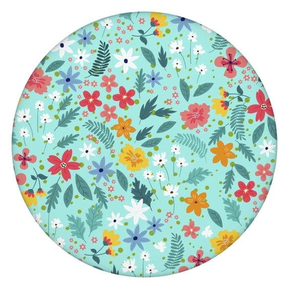 Spring Tablecloth with Floral Design and Elastic Edge, Reusable and Durable Polyester Material, Fits 44-52 Inch Round Dining Table