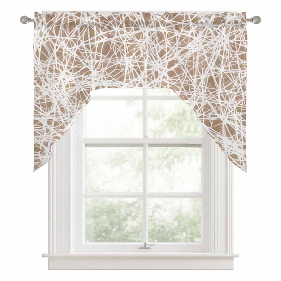 Spring Tan Cobweb Kitchen Curtains Swag Valance for Windows/Bathroom/Cafe, Abstract Minimalist Farmhouse Lines Rod Pocket Drape Panel Swag Curtains Valance for Bedroom/Living Room 56"x36"