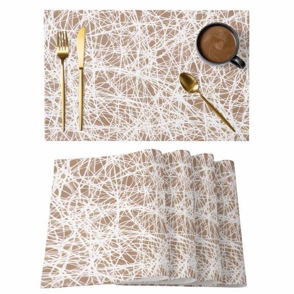 Spring Tan Cobweb Placemats Set of 8 Abstract Minimalist Farmhouse Lines Place Mats Indoor Wipeable Table Mats Washable Cloth Dining Table Placemats for Kitchen Holiday Party Home Decor 13x19 Inch