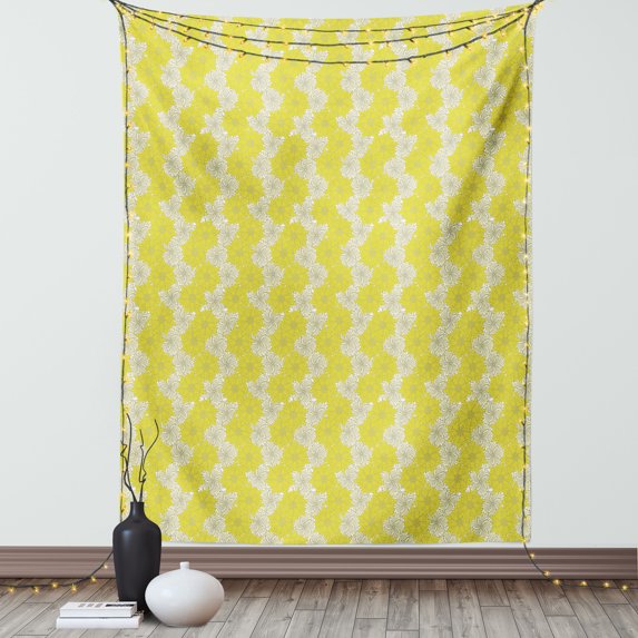 Spring Tapestry, Bicolor Floral Arrangement Seasonal Nature Illustration with Petal Blooms, Wall Hanging for Bedroom Living Room Dorm Decor, 40W X 60L Inches, Yellow and Ivory, by Ambesonne