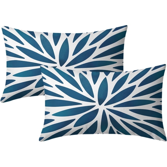 Spring Teal Dahlia Flowers Throw Pillow Cover 12x20 Inch Pack of 2 Turquoise Blue White Floral Lumbar Cushion Pillow Case Square Cotton Summer Outdoor Modern Pillowcase for Party Bed Sofa Home Bedroom