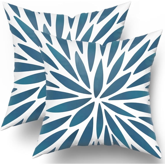 Spring Teal Dahlia Flowers Throw Pillow Cover 18x18 Inch Pack of 2 Turquoise Blue White Floral Cushion Pillow Case Square Cotton Summer Outdoor Modern Pillowcase for Party Bed Sofa Home Car Bedroom