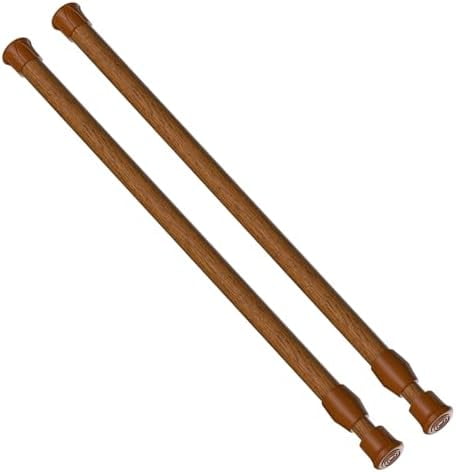 Spring Tension Curtain Rod Short Tension Rod (Wood,12" to 19"-2Pcs)